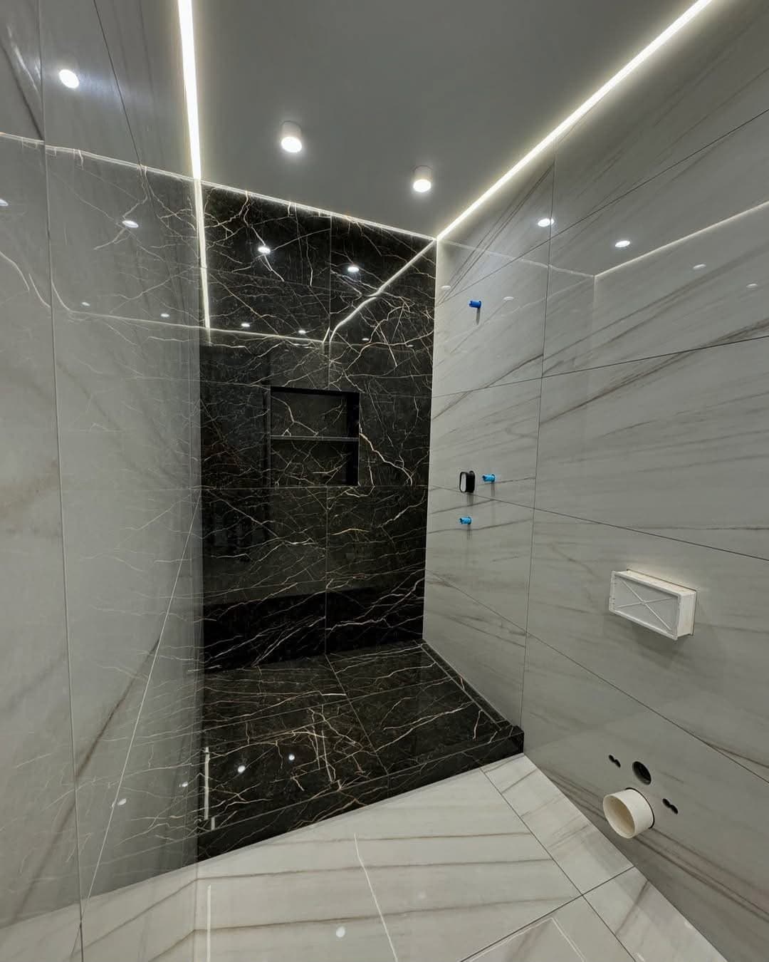 Primary Spa Bath — Marble & Brushed Gold before